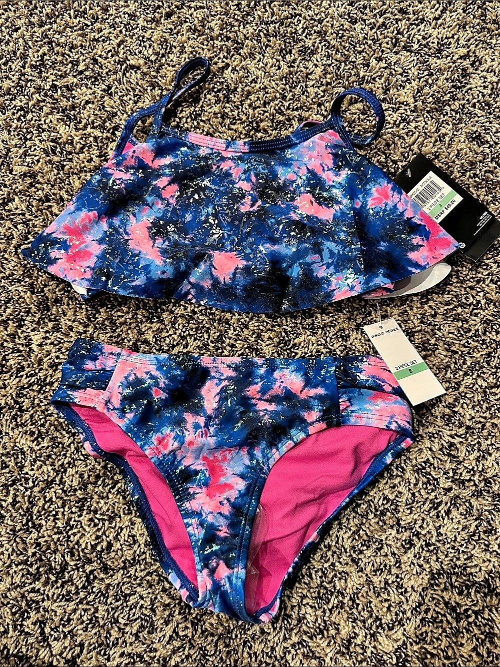 Under Armor 2 Piece Set Abstract Blue & Pink Bikini Set NWT